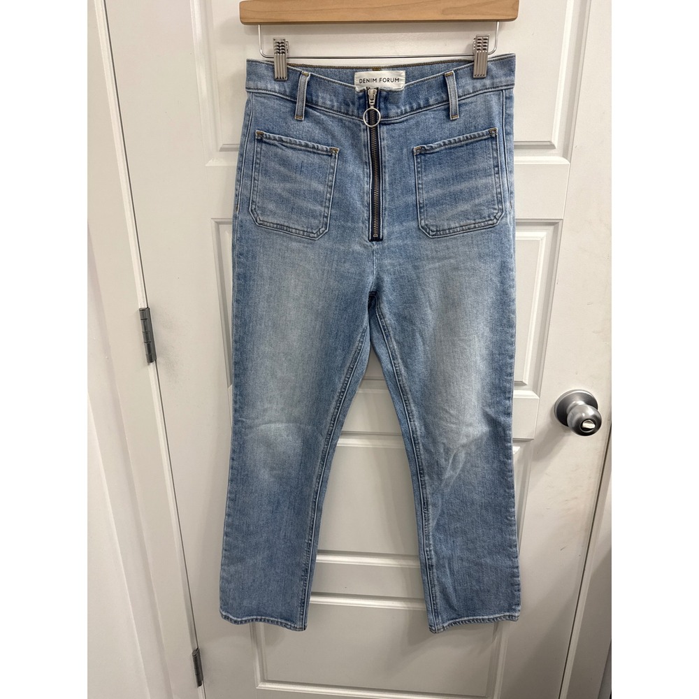 Denim Forum The‎ Just Peachy Straight Jeans Light Wash O-Ring Zip Front Size 28